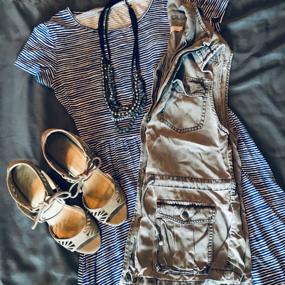 Old Navy Blue and White Striped Cotton Dress